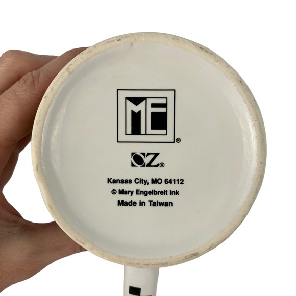 1990s Mary Engelbreit Humorous Coffee Mug "Lives: Get One" Checkerboard Handle - Picture 6 of 7